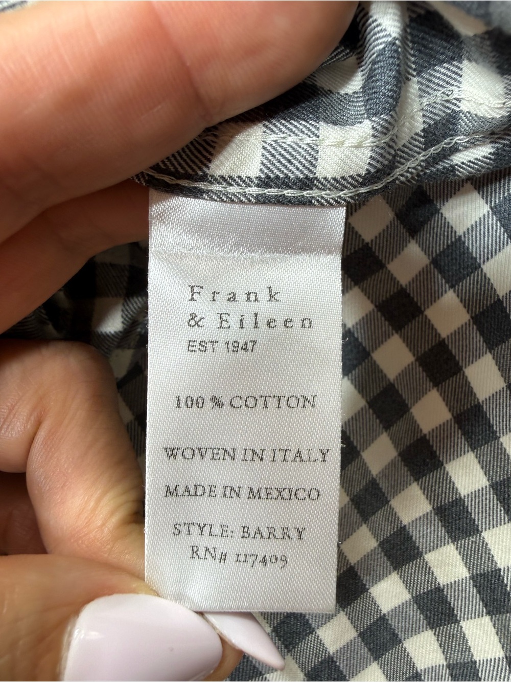 Frank & Eileen Barry Gray and White Gingham Button-Down Shirt Size Small - Picture 12 of 12